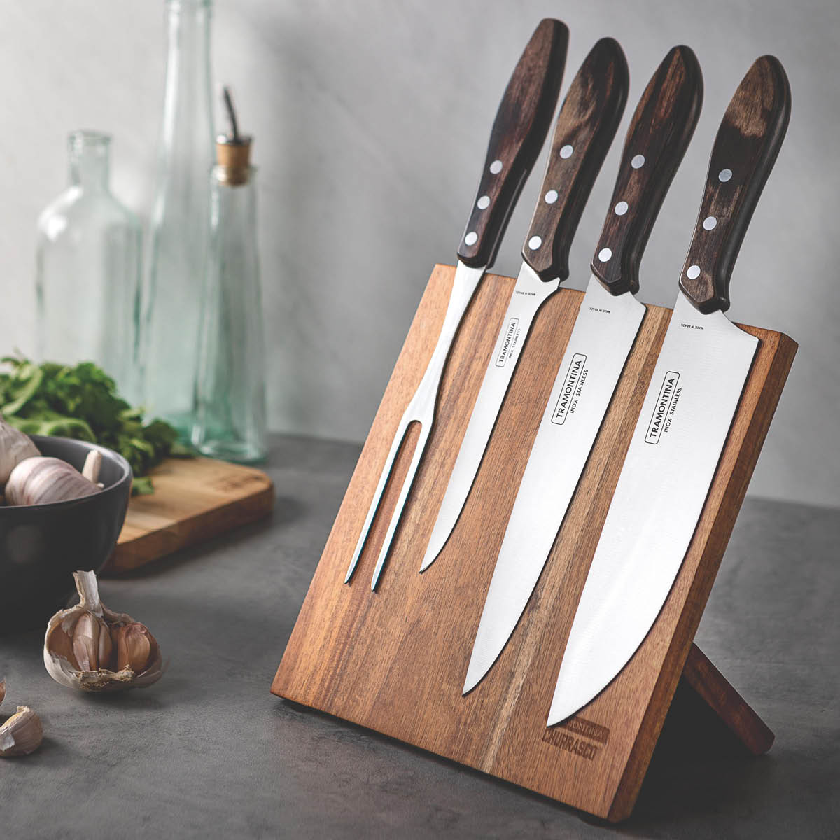 Knivblock M/Kniver Blank/Brun