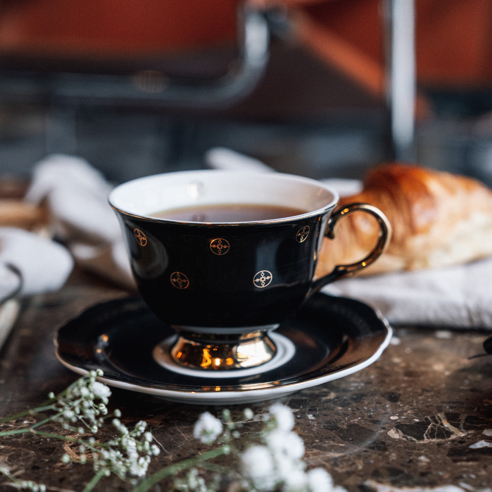 Kopp med Fat 22 cl Anima Gemella Nero Svart/Guld