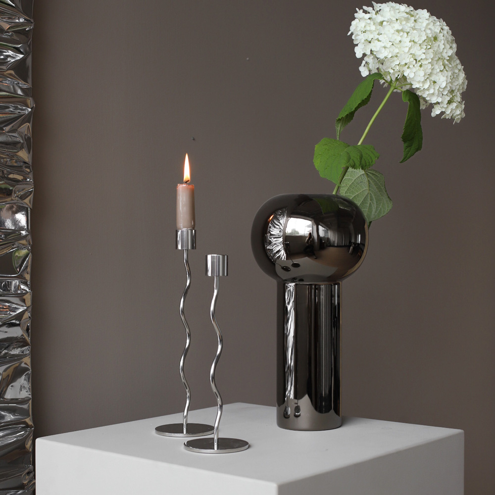 Curved Ljusstake 26 cm Silver