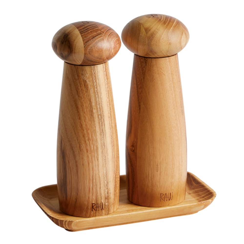 Raw Keramisk Kvarnset med bricka 3 delar Teak