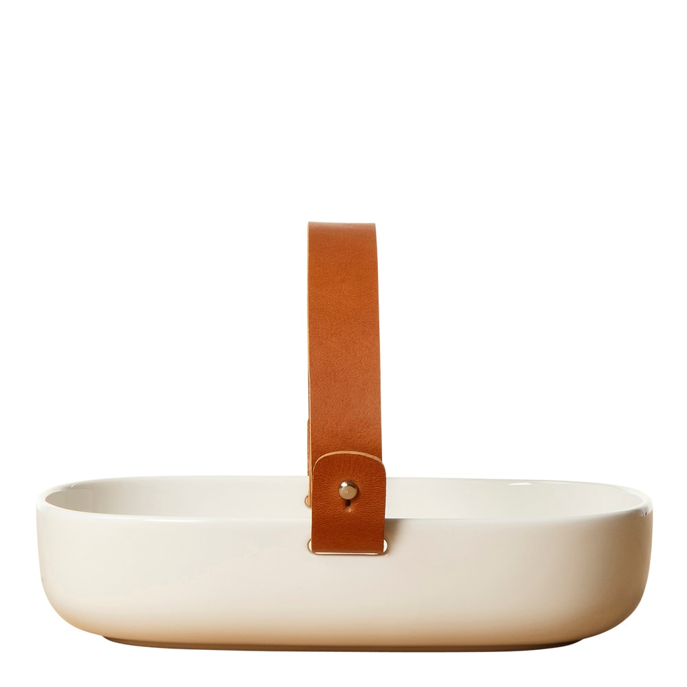 Koppa Fat 14x20 cm Vit med läderhandtag