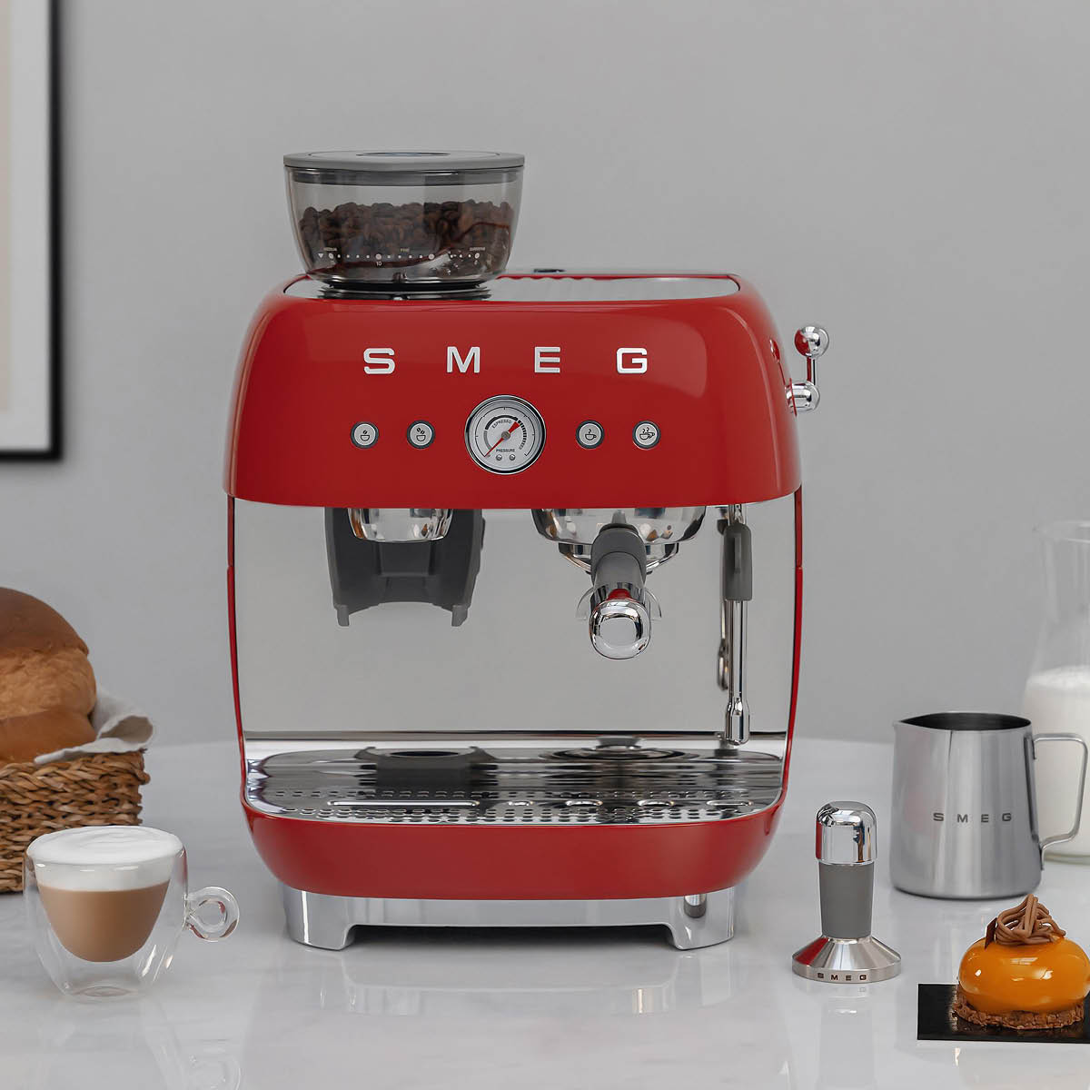 Smeg Manuell Kaffemaskin med Kvarn Röd