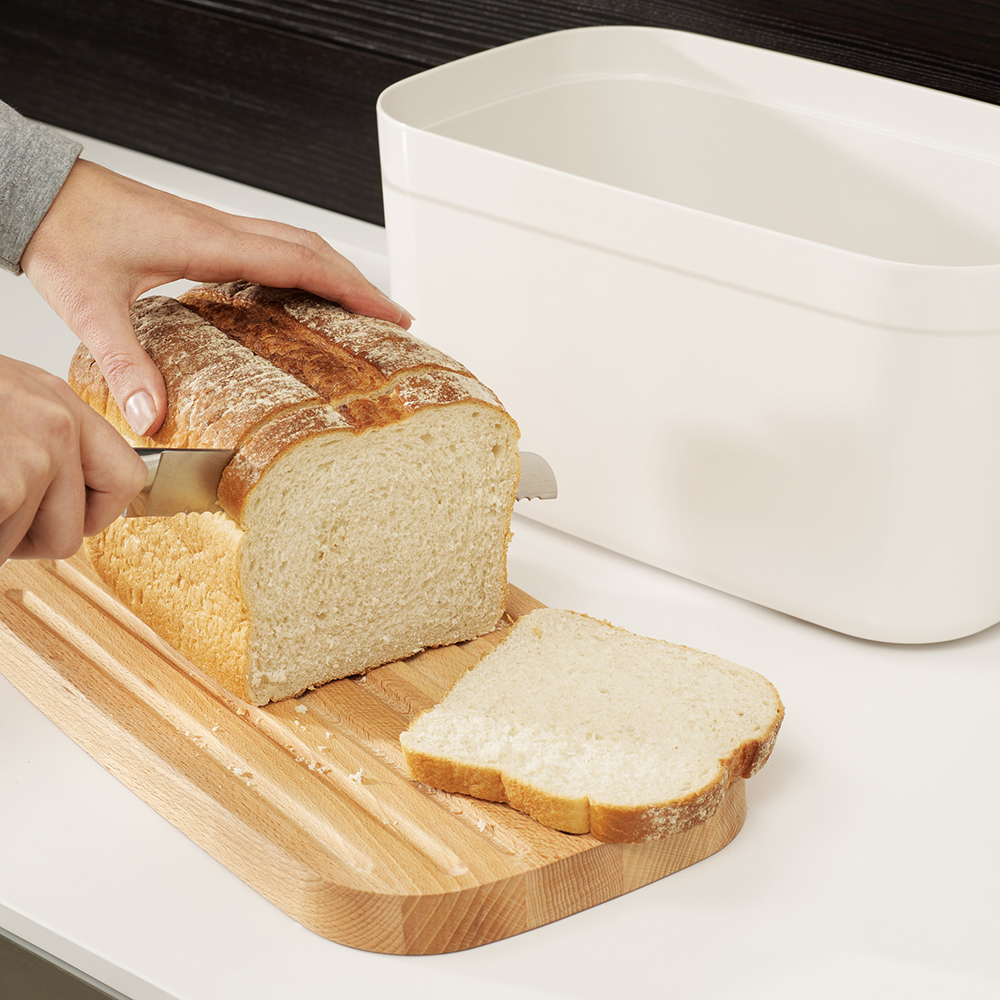Brödskrin med skärbräda Vit