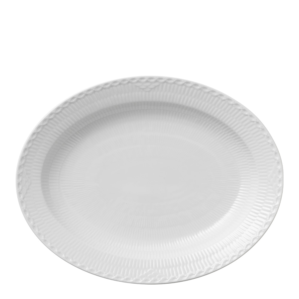 White Fluted Half Lace Fat Oval 36 cm