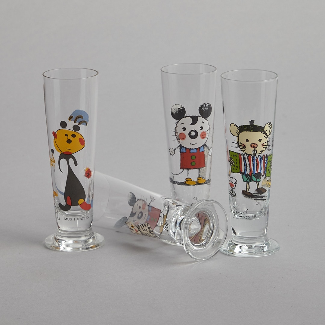 SÅLD "Musen" Snapsglas 4 st Lasse Åberg