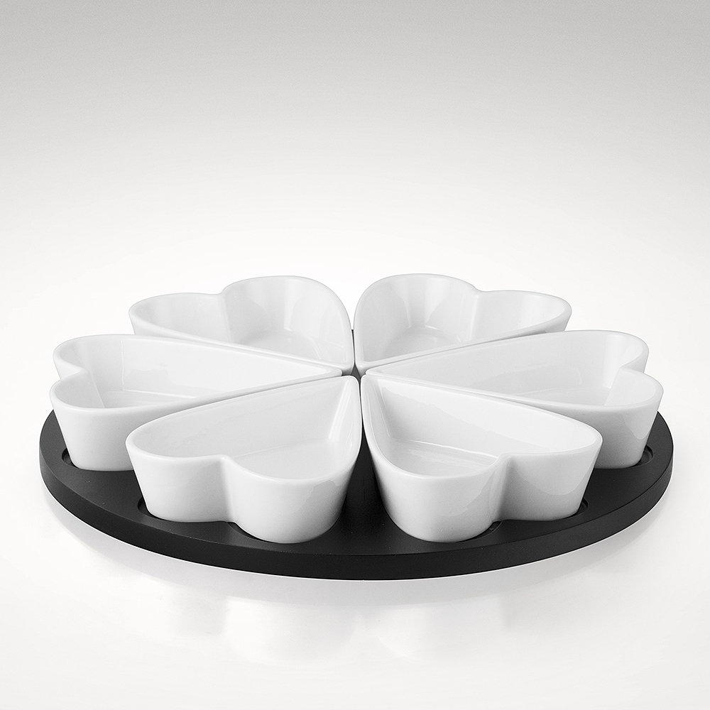 Hjärtskålar med bricka 7-delar Vit