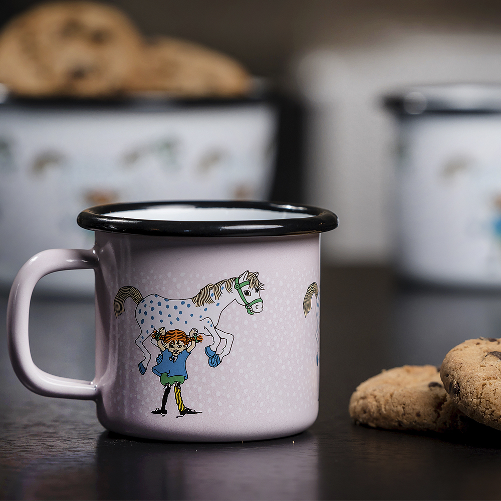 Pippi Långstrump Emaljmugg Pippi & Lilla Gubben 15 cl Rosa