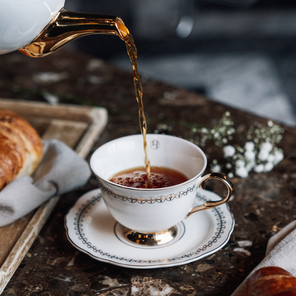 Kopp med Fat 22 cl Anima Gemella 2 Vit/Guld