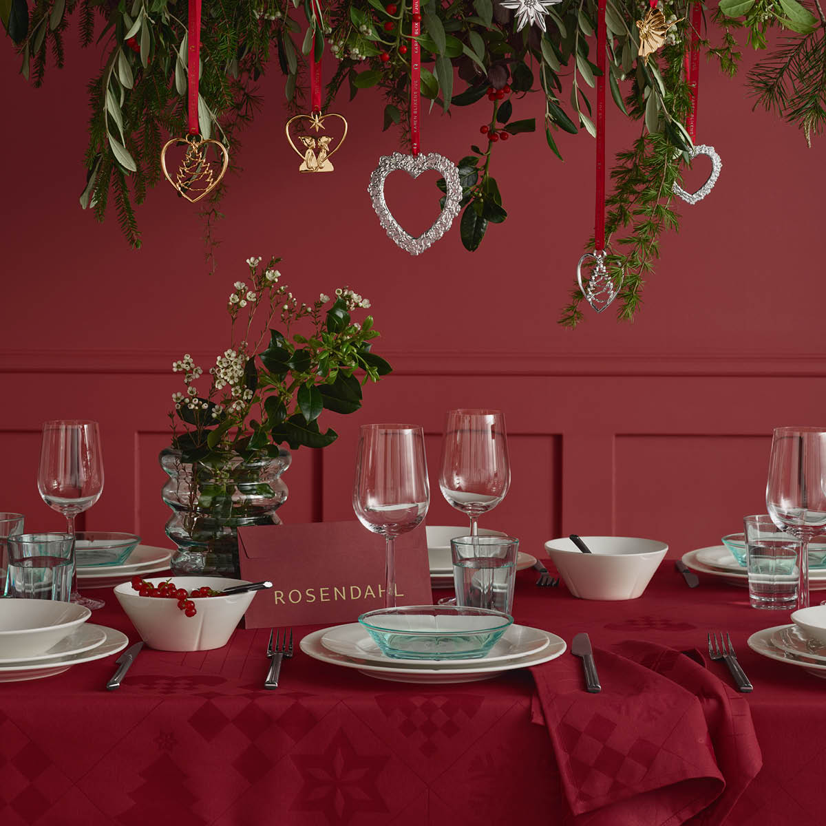 Natale Julservett i tyg 45x45 cm Röd 4-Pack