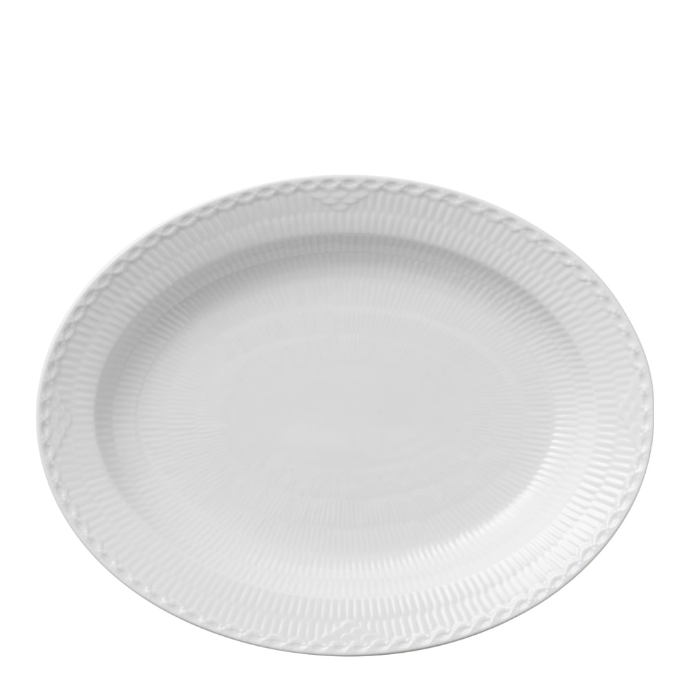 White Fluted Half Lace Fat Oval 36 cm