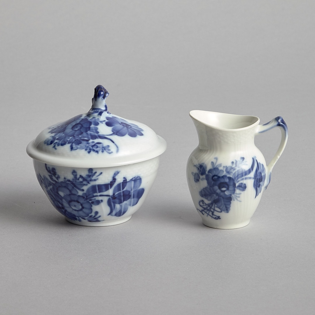 "Blå Blomster" Gräddkanna och Sockerskål