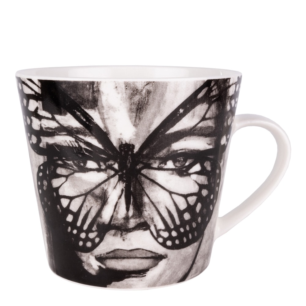 Carolina Gynning Mugg med Öra Golden Butterfly 40 cl Svart/Vit