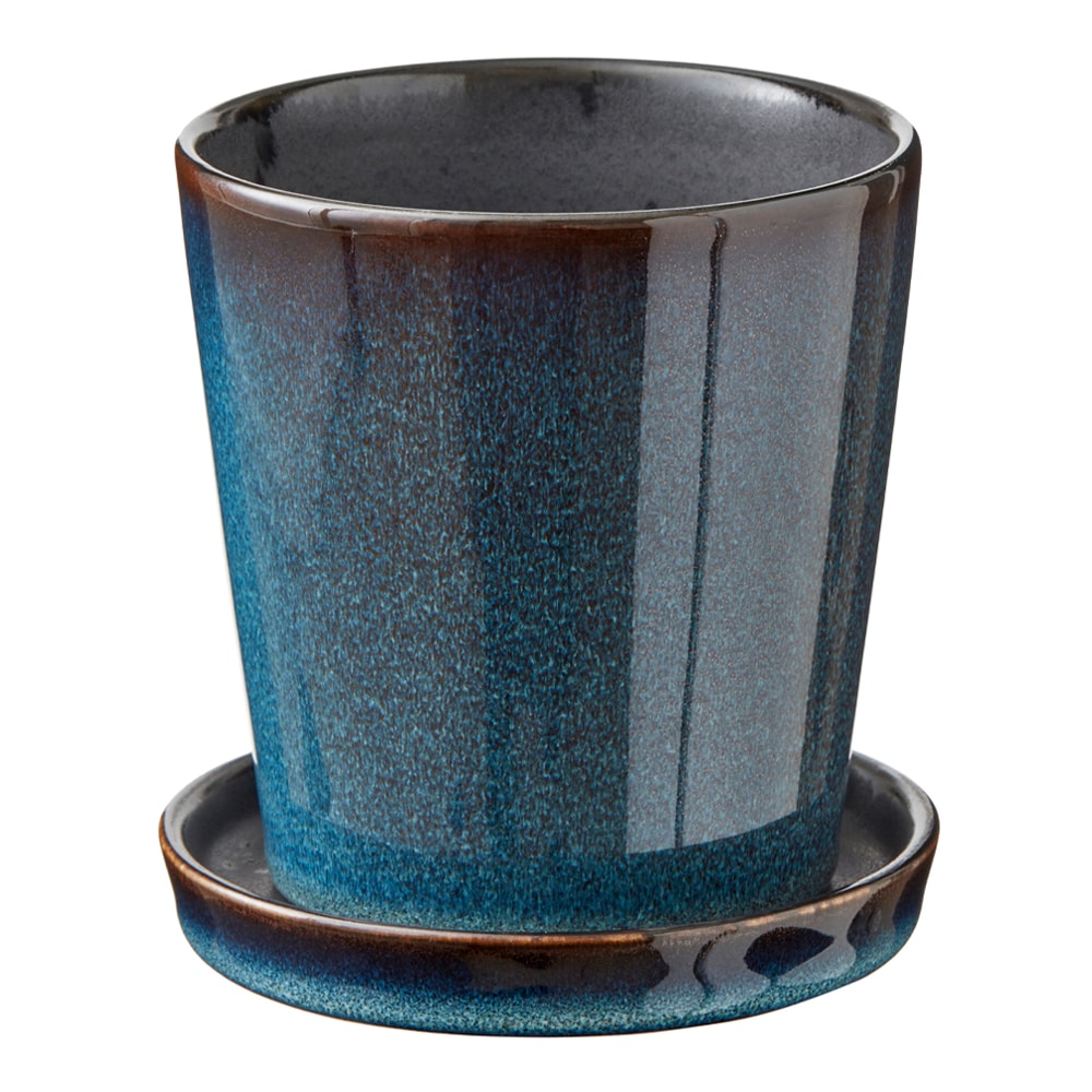 Skjuler Kruka med fat 10 cm Mörkblå/Svart