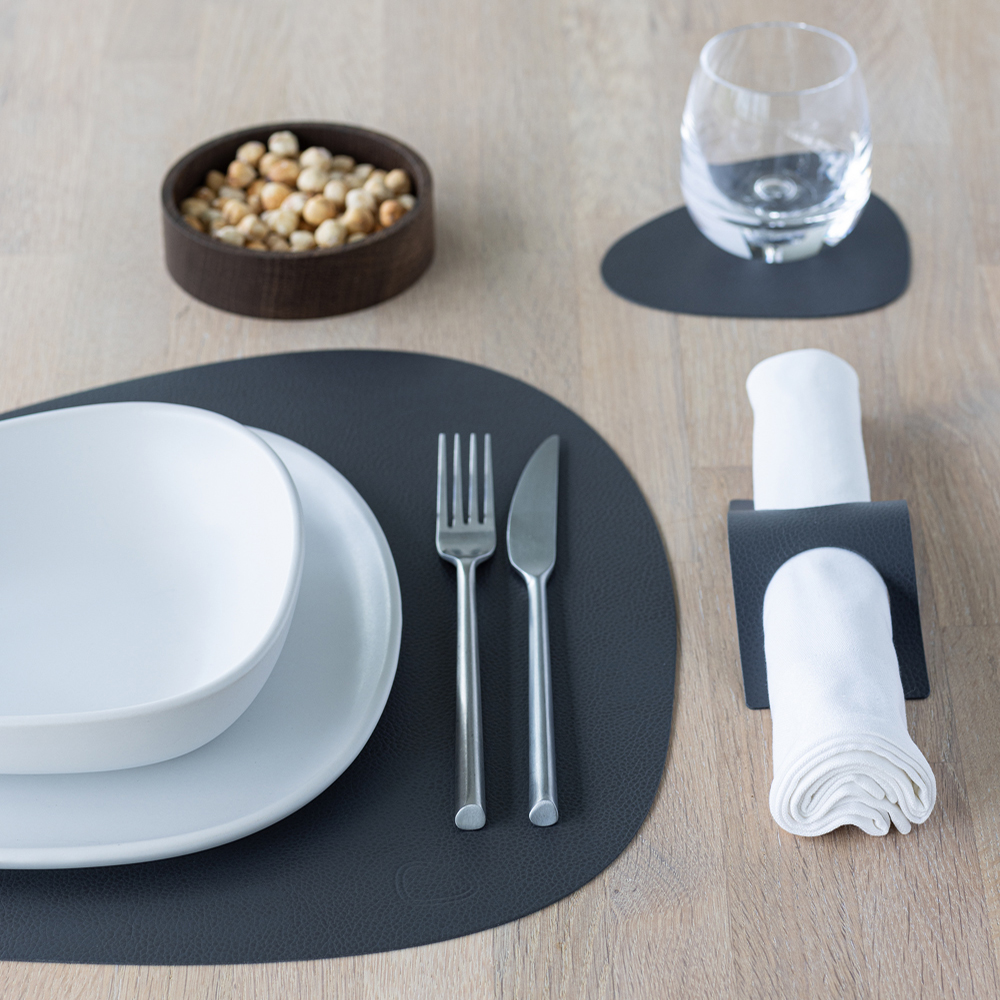 Leather Serene Curve Bordstablett L 37x44 cm Anthracite