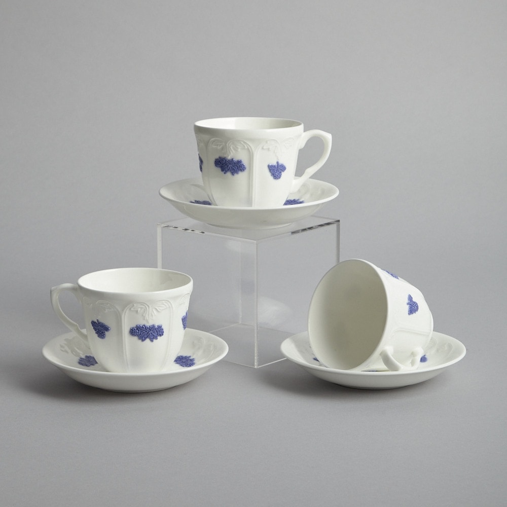 "Blå Blom" 3 Koppar med Fat