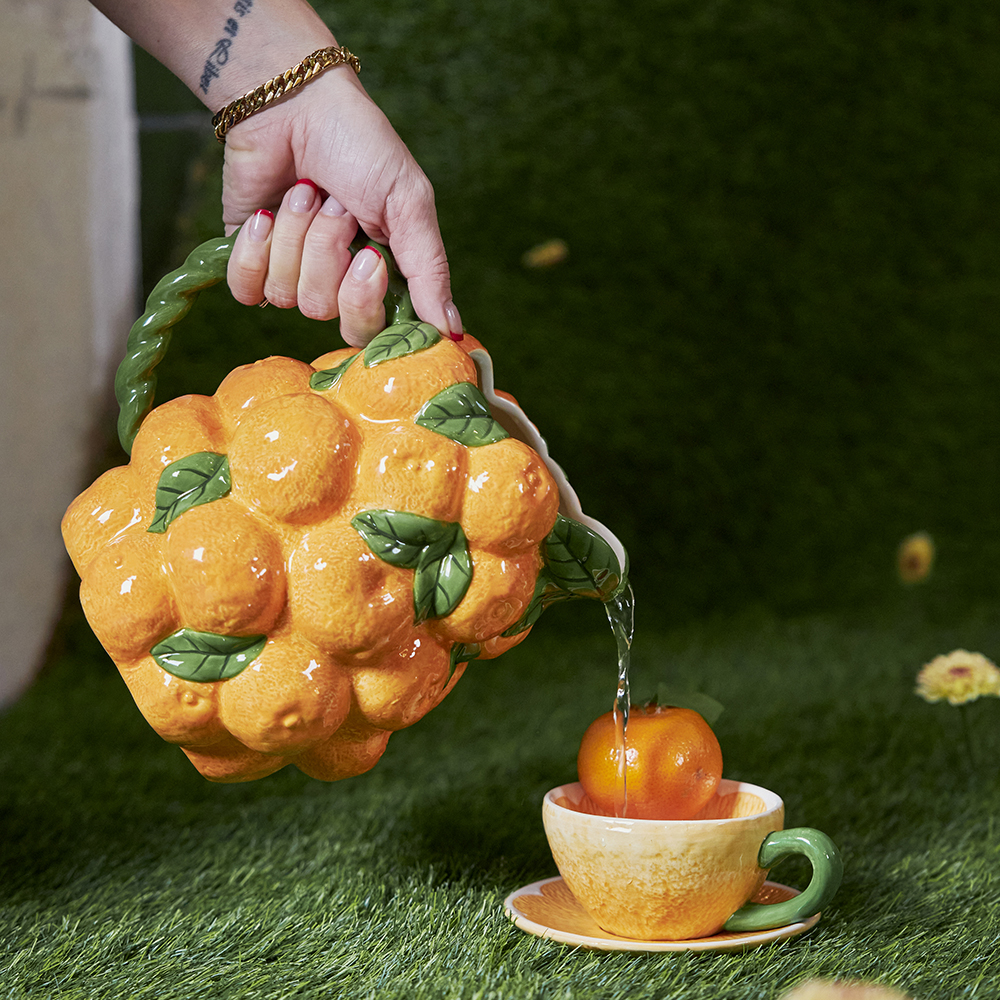 Mandarie Kopp med Fat 5,5x13,5x7 cm Orange/Grön