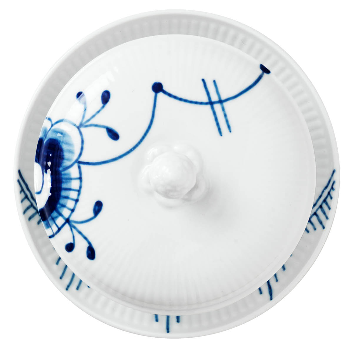 Blue Fluted Mega Skål med Lock och Fat 38 cl