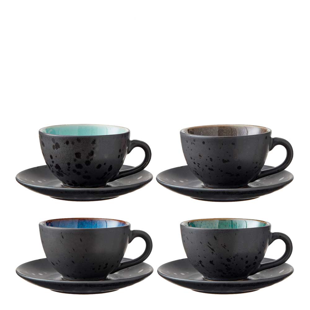 Kopp med tefat 24 cl 4-pack Svart/Blå