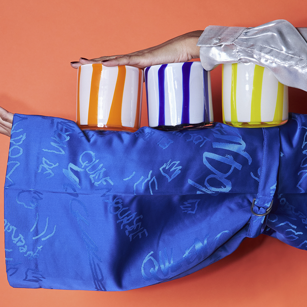 Calore Ljuslykta 10x10 cm Curve Orange/Vit Randig