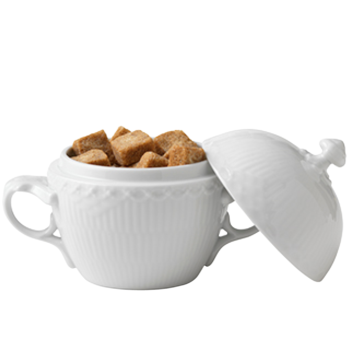 White Fluted Half Lace Sockerskål med lock 20 cl