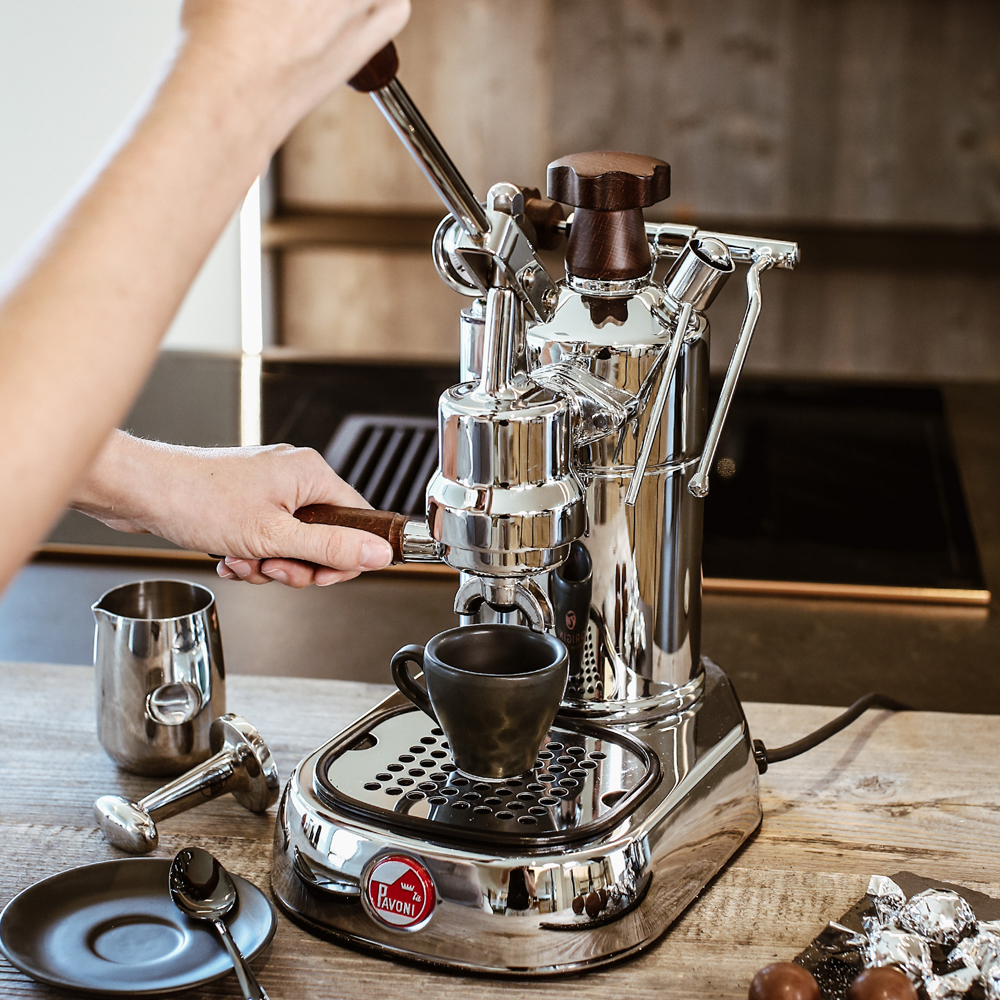 Professional Manuell Kaffemaskin med Hävarm Mässing/Brun