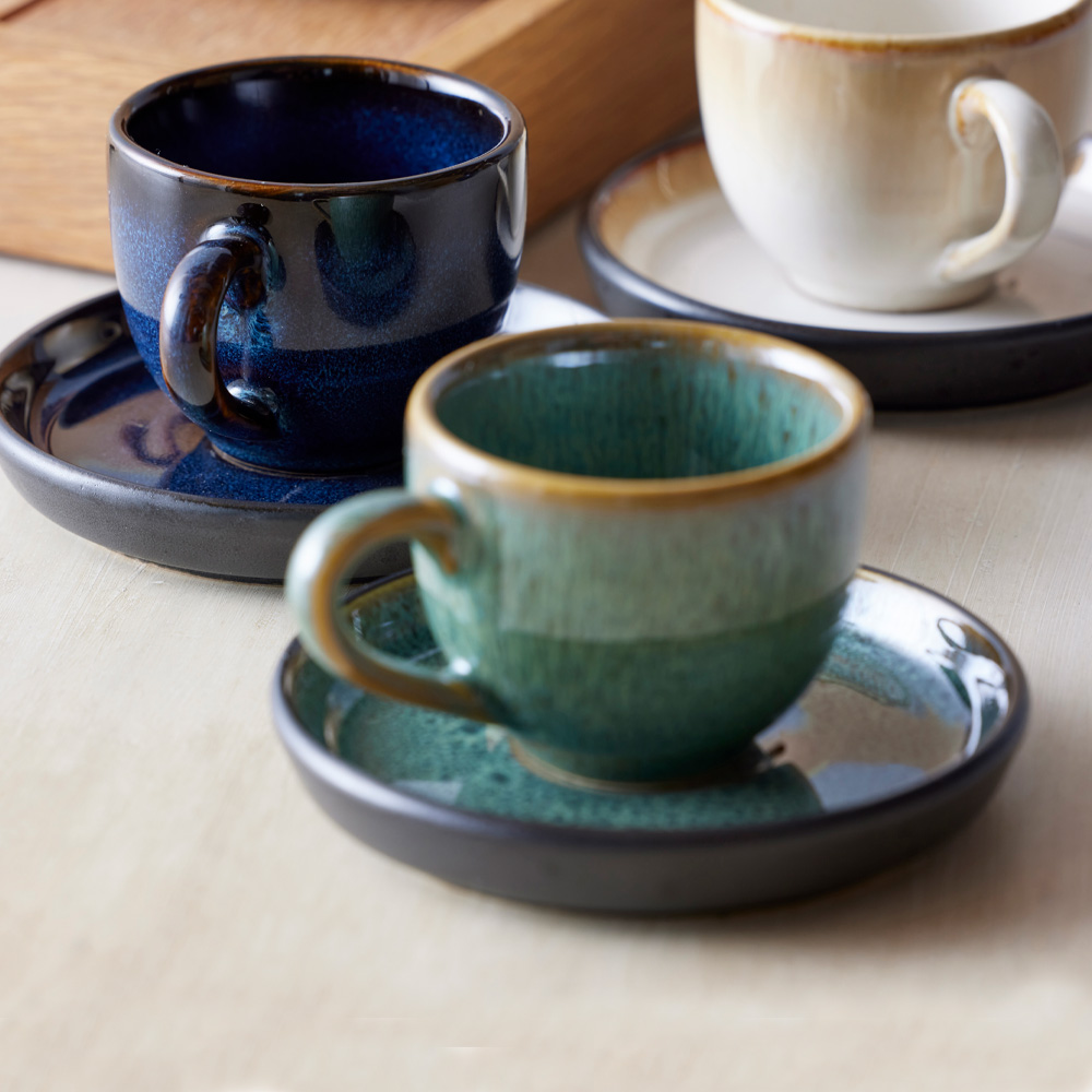 Espressokopp med Fat 7 cl Grön/Svart