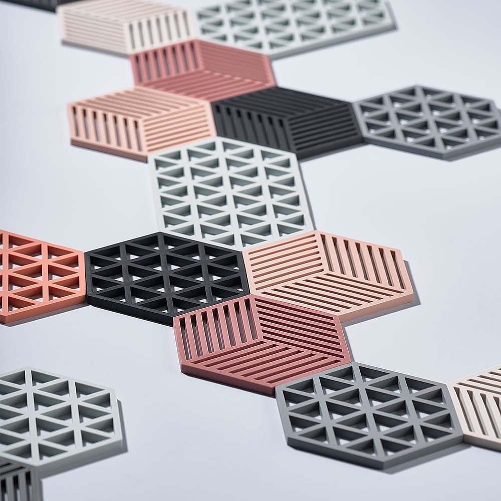 Hexagon Grytunderlägg SilIkon 16 cm Grå