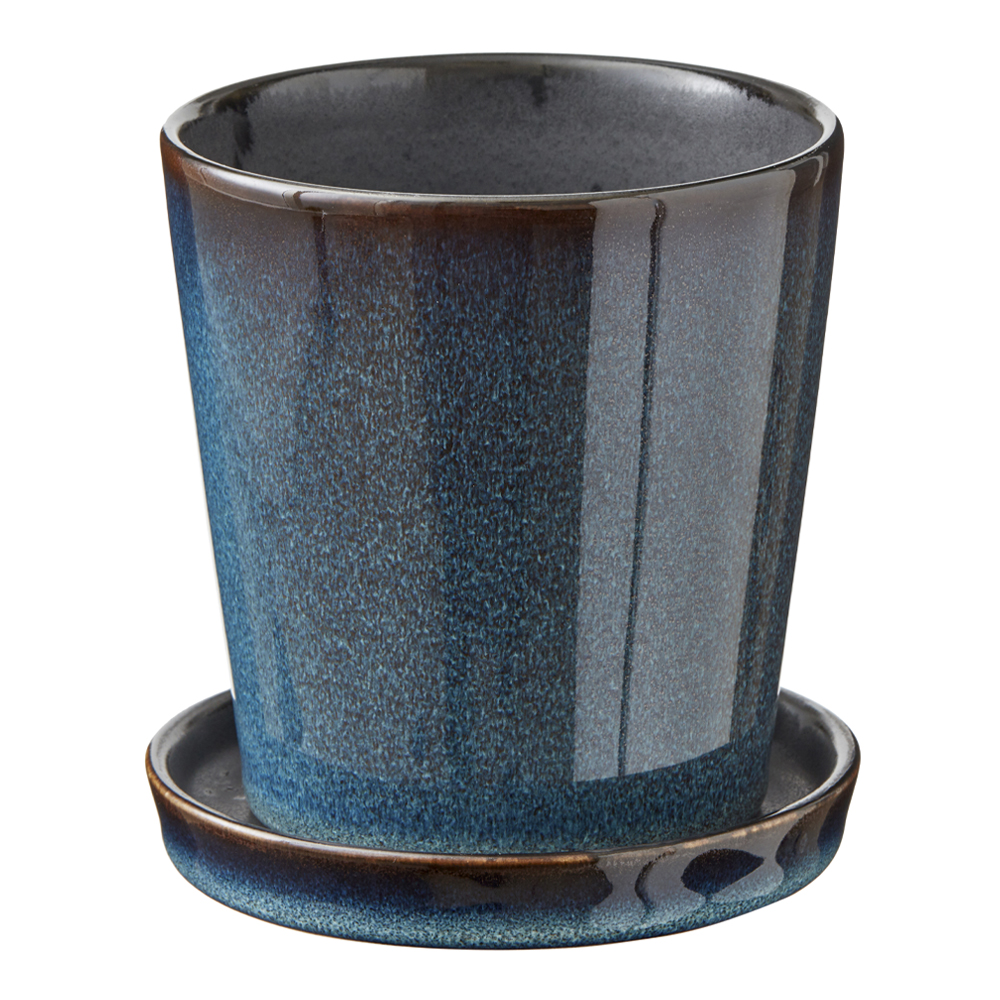 Skjuler Kruka med fat 10 cm Mörkblå/Svart