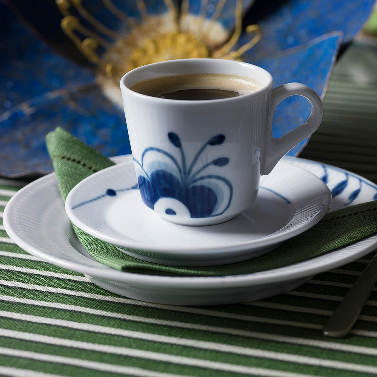 Blue Fluted Mega Espressokopp med fat 9 cl