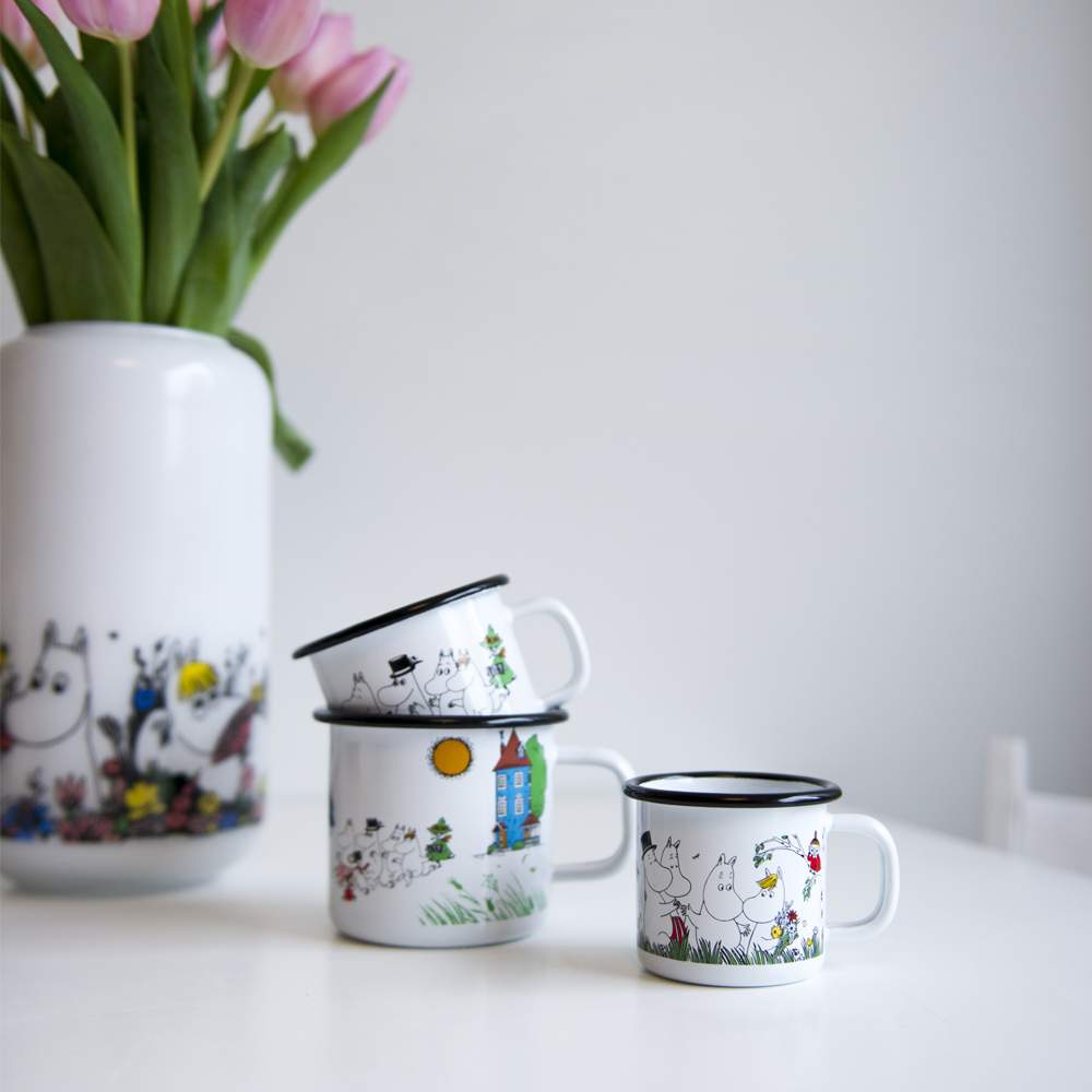 Mumin Emaljmugg Glada Familjen 15 cl Vit