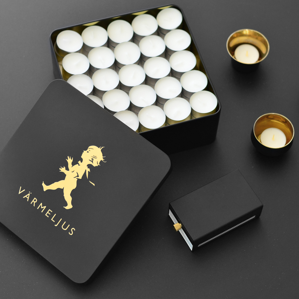 Värmeljuslåda för 100 ljus Svart/Guld