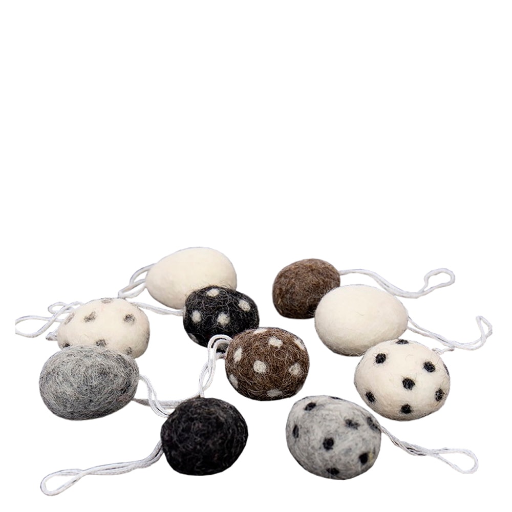 Hänge Ägg Ull 10-pack Brun/Grå/Vit/Svart