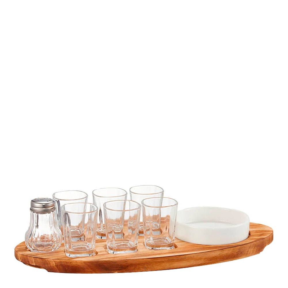 Shotsbricka 9 delar Trä