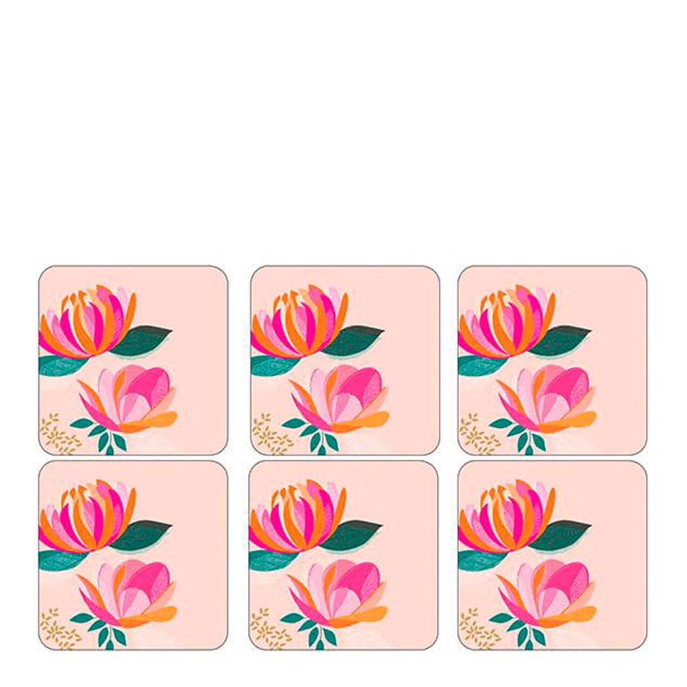 Peony Glasunderlägg 6-pack Rosa