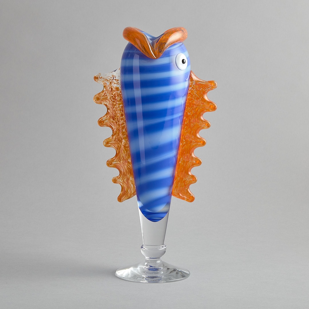 SÅLD Blåst Glasvas i form av fisk