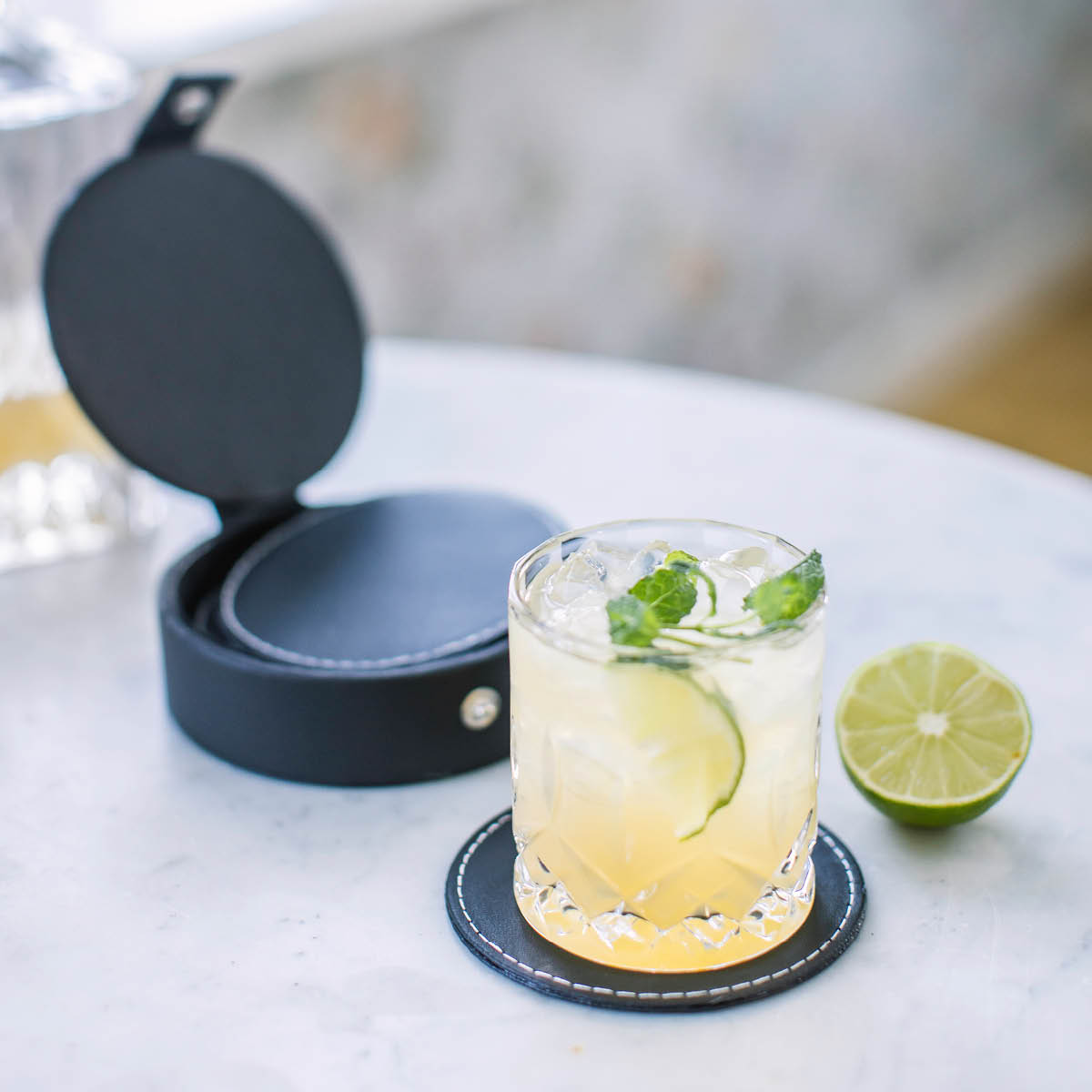 Glasunderlägg konstläder 6-pack Svart