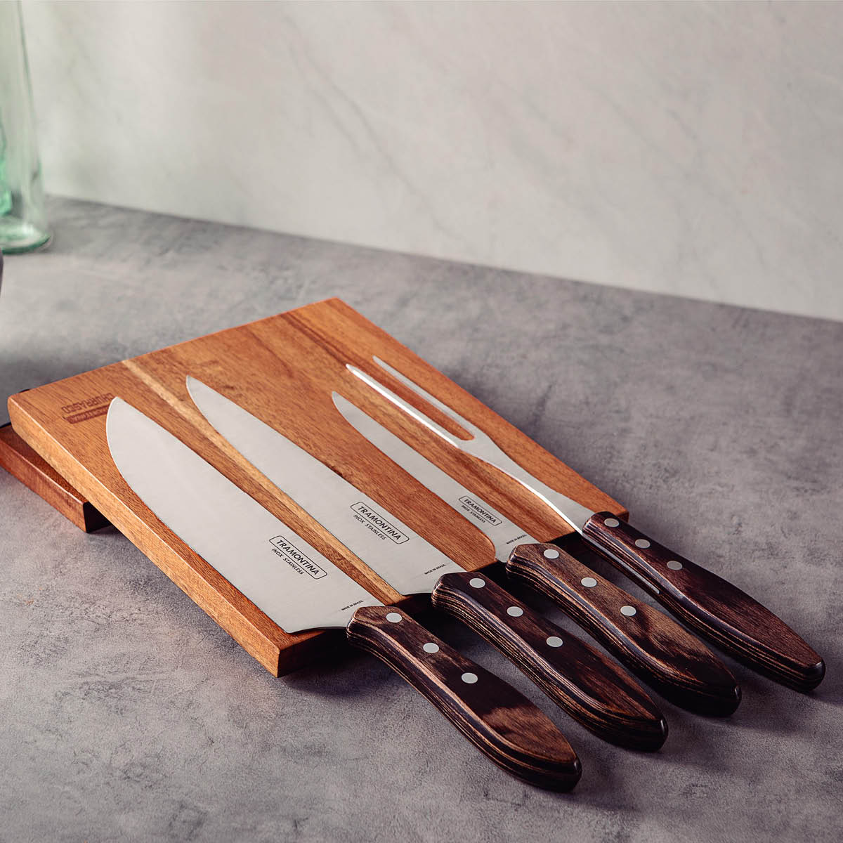 Knivblock M/Kniver Blank/Brun