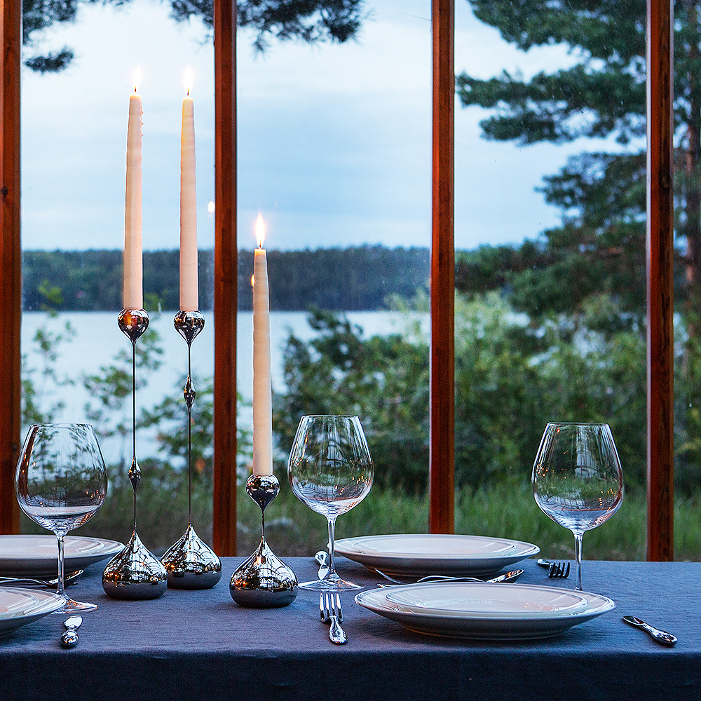 Tender Ljusstake Låg 35 cm Silver