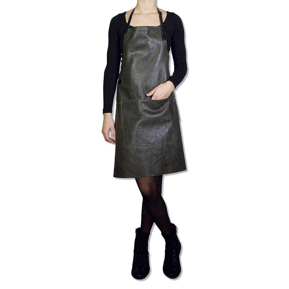 Förkläde Läder + karbinhakar Grå