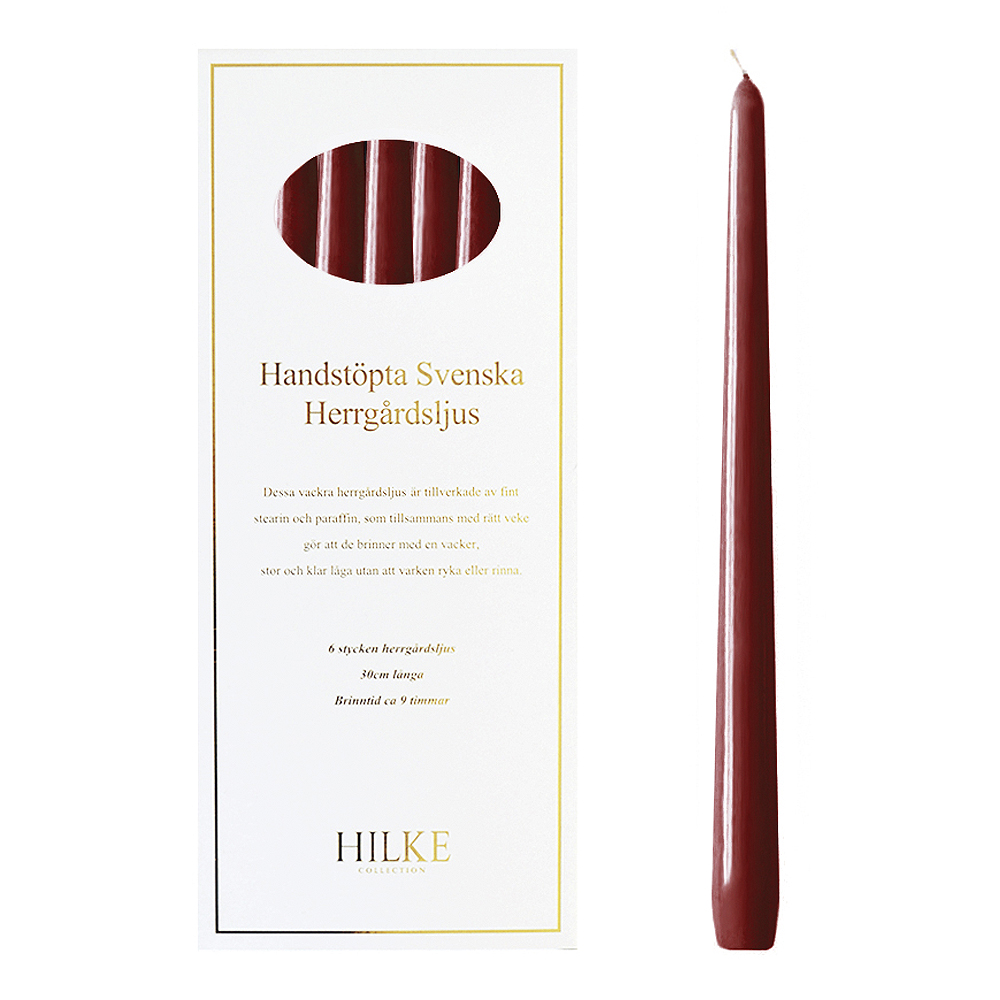 Herrgårdsljus 30 cm 6-pack Vinröd