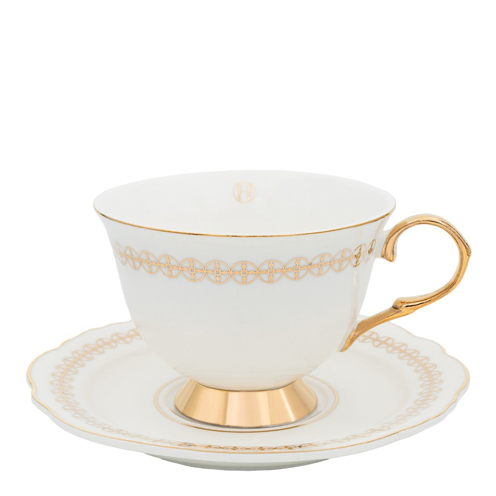 Kopp med Fat 22 cl Anima Gemella 2 Vit/Guld