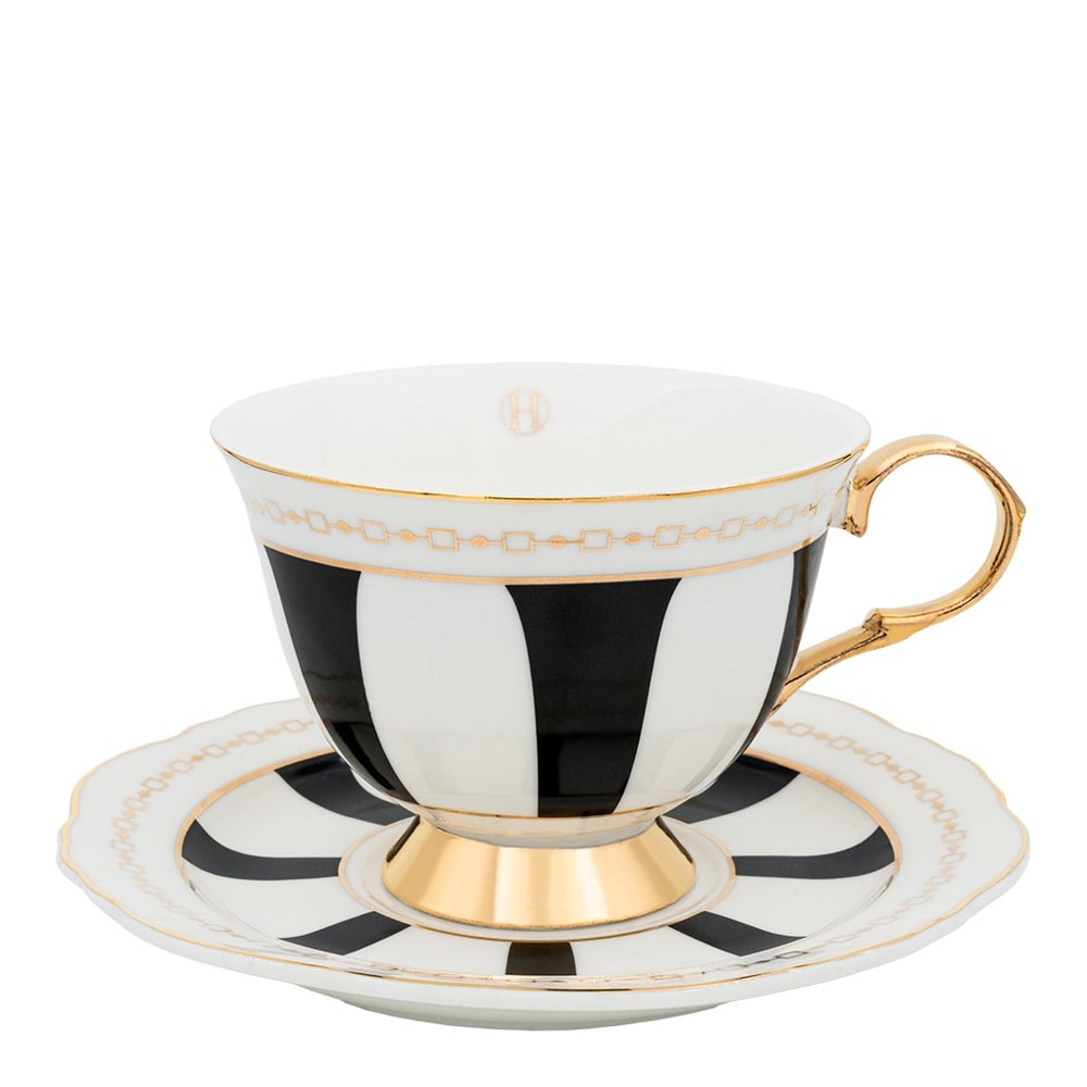 Kopp med Fat 22 cl Strisce Nero Svart/Vit