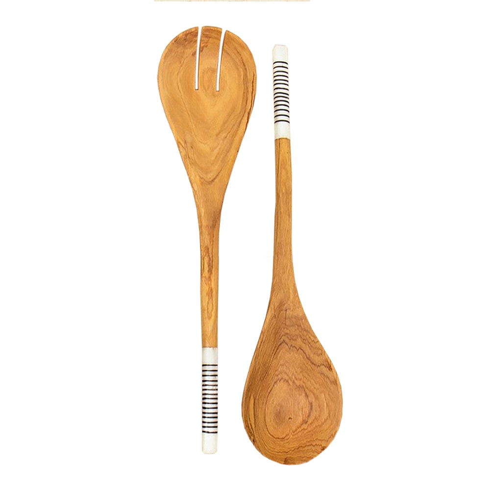 Stripe Salladsbetick Olivträ 2 delar