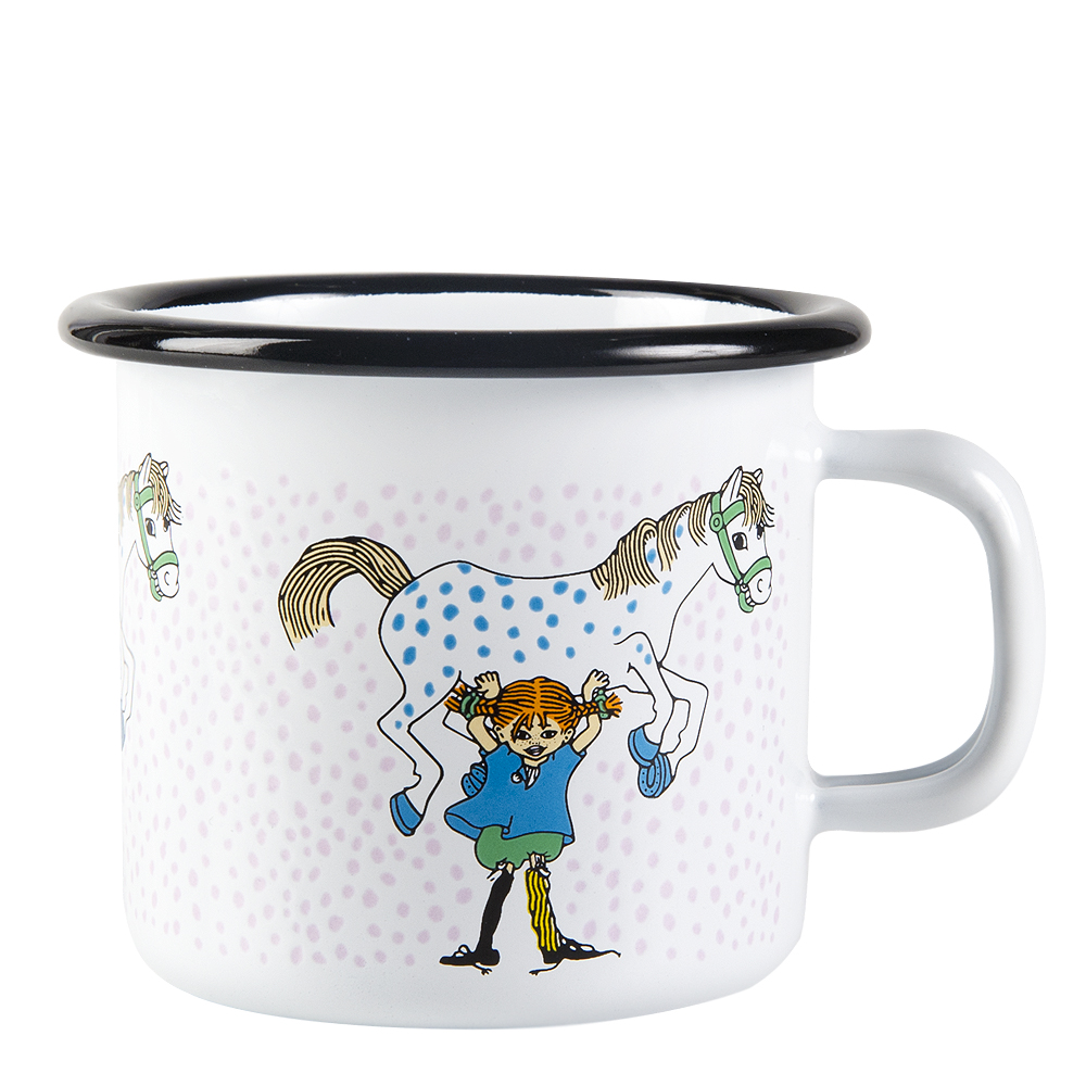 Pippi L&aring;ngstrump Emaljmugg Pippi & Lilla Gubben 25 cl Vit