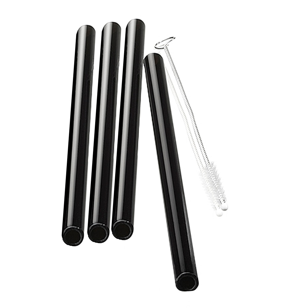 Future Sugrör Glas 18 cm 4-pack + Rengöringsborste Svart