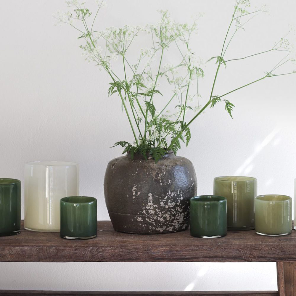 Lyric Ljuslykta Glas 10x10 cm Oliv