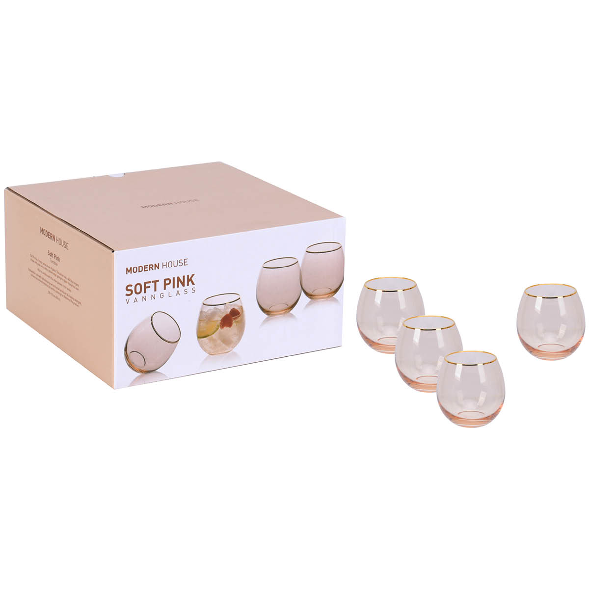 Runt Vattenglas med Guldkant 45 cl 4-pack Soft Pink
