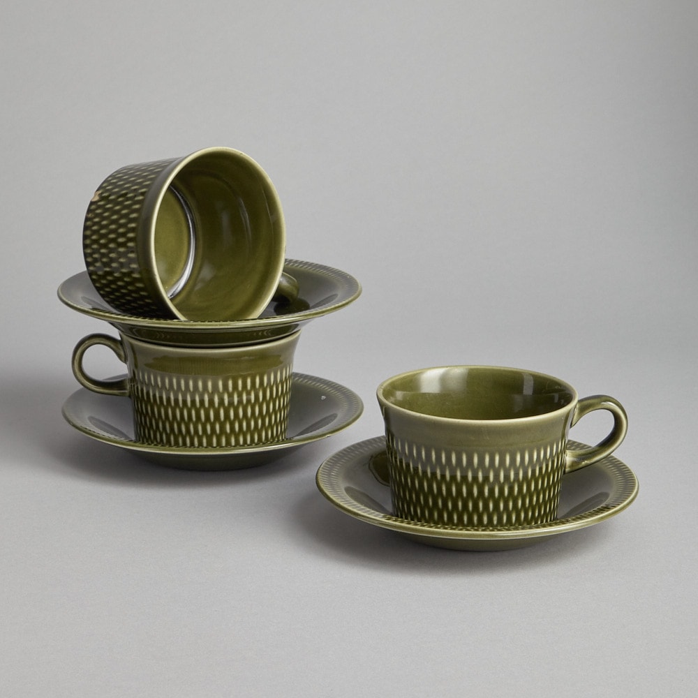 SÅLD Stavangerflint Tekoppar med Fat 3 st