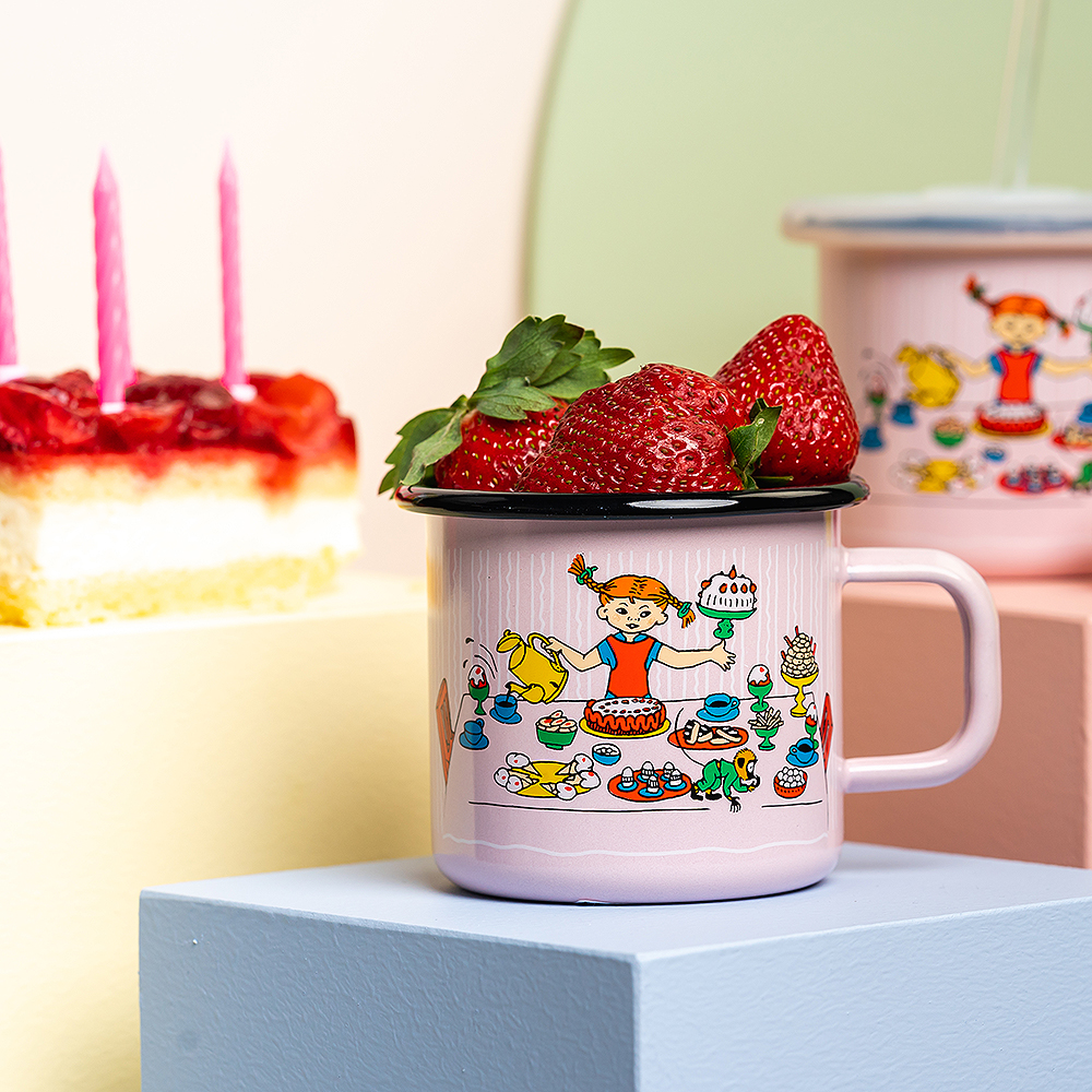 Pippi Långstrump Emaljmugg Födelsedagsfest 37 cl Rosa