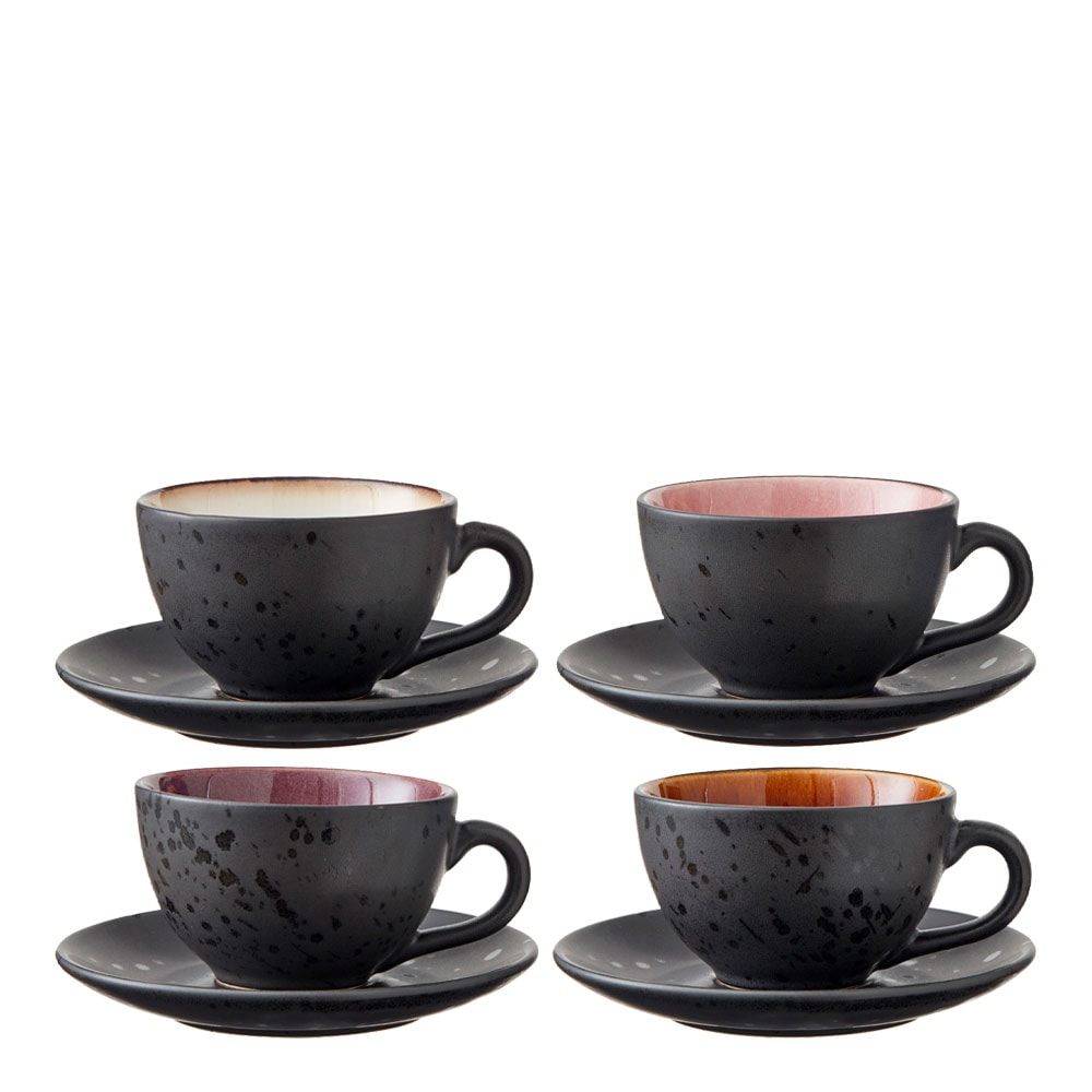 Kopp med tefat 24 cl 4-pack Svart/Rosa